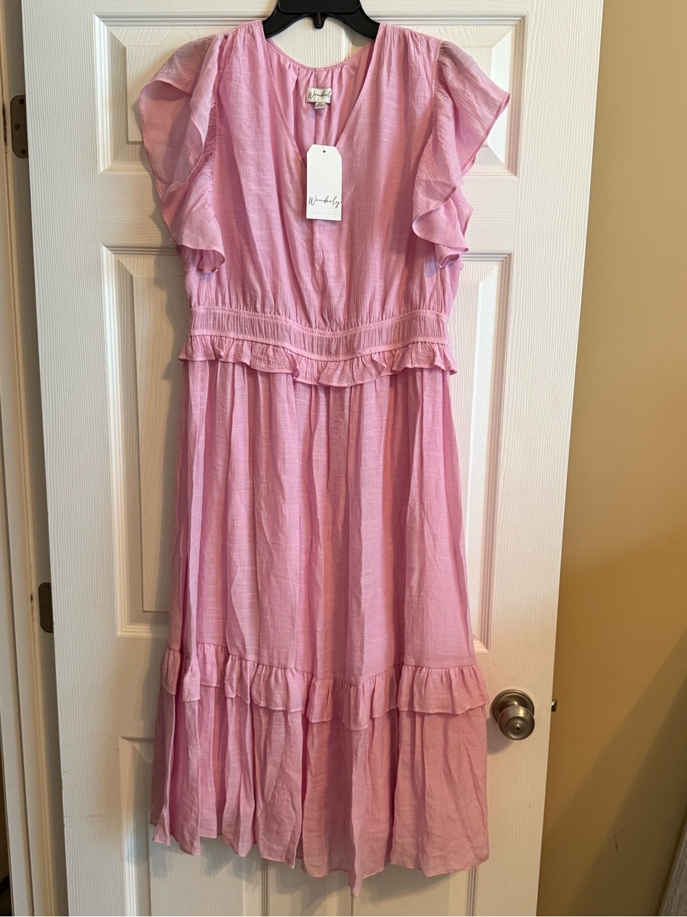 NWT Wonderly Prima Pink Midi Ruffle Dress ~ Medium